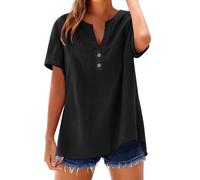 riou Offerte Oggi Donna Camicetta in Lino Cotone Estive Camicie Maniche Corte Tunica Blusa Leggero Pullover Magliette Leggera Comodo Button Comoda Tshirt Camicette Maglia Tops