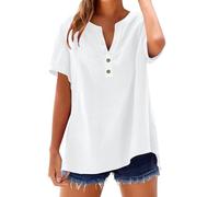 riou Offerte Oggi Donna Camicetta in Lino Cotone Estive Camicie Maniche Corte Tunica Blusa Leggero Pullover Magliette Leggera Comodo Button Comoda Tshirt Camicette Maglia Tops