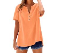 riou Offerte Oggi Donna Camicetta in Lino Cotone Estive Camicie Maniche Corte Tunica Blusa Leggero Pullover Magliette Leggera Comodo Button Comoda Tshirt Camicette Maglia Tops