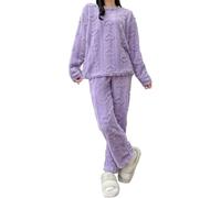 riou Offerte Pigiama Donna Invernale Pile Caldo Cotone Leggero Pigiama 2 Pezzi Set Pigiama Peloso Girocollo Maglia Lunga Pantaloni Morbido e Confortevole Tuta Invernale da Casa Idee Regalo Ragazze