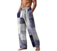riou Offerte Saldi Pantaloni Lino Uomo Estivi Pantalone da Spiaggia Cotone Pantaloni Leggeri Comodo Allentati Tinta Unita Pantalone Jogging Lunghi Comodi per Il Tempo Libero con Coulisse per Vacanze