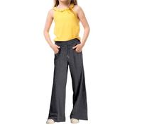 riou Pantaloni Tuta Ragazze Oversize Gamba Larga Pantaloni Larghi Cotone Bambino Baggy Tinta Unita Elastico Pantalone Sportivi a Vita Alta Gamba Dritta Sweatpants Casual Joggers con Coulisse e Tasca