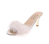 riou Sandali Da Donna Con Tacco Alto In Piuma Pantofola Con Pelliccia Sexy Sandali Punta Aperta Tacco Medio Comode Eleganti Taglia Larga Tinta Unita
