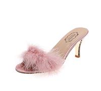 riou Sandali Da Donna Con Tacco Alto In Piuma Pantofola Con Pelliccia Sexy Sandali Punta Aperta Tacco Medio Comode Eleganti Taglia Larga Tinta Unita