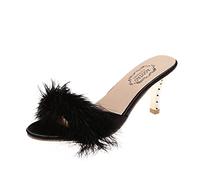 riou Sandali Da Donna Con Tacco Alto In Piuma Pantofola Con Pelliccia Sexy Sandali Punta Aperta Tacco Medio Comode Eleganti Taglia Larga Tinta Unita