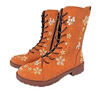 riou Stivaletti Stivali Invernali Scarpe da Donna Bassi Eleganti Anfibi Boot Anfibi Donna Bassi Stivali Donna Gambale Curvy Pianta Larga Comoda Chiusura Fodera Calda Suola Interna