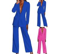 riou Tailleur Donna Elegante Completo Maniche Lunghe con Cintura Ufficio Giacche e Pantalone Moda da Abito Due Pezzi Set per Matrimoni Feste Tailleur Pantaloni e Giacca Eleganti 2 Pezzi Tinta Unita