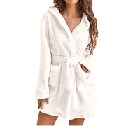 riou Vestaglie Corta Donna Invernale Pile Elegante: Camicia da Notte con Cintura Sexy Vestaglia Manica Lunga in Peluche Pigiama con Cappuccio Caldo Sexy