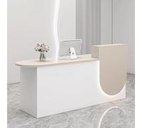 RiouPsithuric Moderno banco per ricevimenti da salone con contenitore, elegante bancone per piccole imprese, tavolo da reception per ufficio con illuminazione a LED morbida (bianco e beige, 1,4 m)