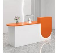 RiouPsithuric Moderno banco per ricevimenti da salone con contenitore, elegante bancone per piccole imprese, tavolo da ufficio con illuminazione soffusa (bianco e arancione, 1,1 m)