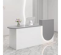 RiouPsithuric Moderno banco reception con contenitore, elegante tavolo anteriore con illuminazione soffusa per piccole imprese, design bianco e grigio (1 m)
