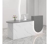 RiouPsithuric Moderno banco reception con contenitore, elegante tavolo da ufficio per piccole imprese, scrivania con illuminazione soffusa, texture grigio e bianco (1,4 m)