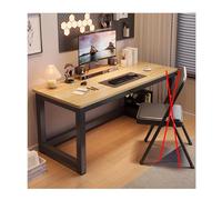 RiouPsithuric Scrivania per casa e ufficio, moderno tavolo da studio nero e noce, spaziosa postazione di lavoro con ampio spazio per le gambe, ideale per camera da letto e ufficio, sgabello non