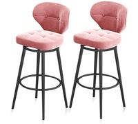 RiouPsithuric Set di 2 sgabelli da Bar girevoli in Velluto, Altezza bancone 65 cm con Schienale, Eleganti sedute per Isola da Cucina Rosa, Gambe in Metallo Nero per Bar, Pub, ristoranti e Uso do