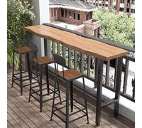 RiouPsithuric Table de Bar Moderne en Bois massif - Design industriel irrégulier, Base rectangulaire en Métal, Table Basse étroite pour Cuisine, Pub, terrasse et Balcon (120 x 40 x 105 cm), tabo