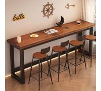 RiouPsithuric Table de Bar rectangulaire en Bois massif épais avec Base en Métal pour terrasse, Balcon, Pub et Salle à Manger. Table Basse étroite et Longue, Tabouret Non inclus.