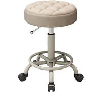 RiouPsithuric Tabouret de Bar pivotant Rond réglable en Cuir PU avec Repose-Pieds pour Salon, Spa, tatouage et Usage médical - Comptoir Moderne 45-56 cm (Blanc Cassé)