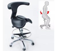 RiouPsithuric Tabouret de Selle ergonomique pour Cuisine et Bar, pivotant et réglable avec Repose-Pieds, siège divisé à roulettes, Hauteur Noire : 59,7 à 86,9 cm - Parfait pour Les tatouages en