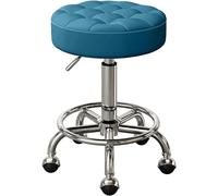 RiouPsithuric Tabouret de Selle pivotant en Cuir PU Bleu Marine - Barre Ronde réglable avec pédale pour Salon, Spa, tatouage, Massage et Usage médical Hauteur 45-58 cm