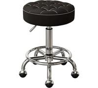 RiouPsithuric Tabouret de Selle pivotant réglable en Cuir PU pour Salon, Spa, tatouage et Usage médical - Barre à roulettes Ronde avec pédale, Hauteur 45-58 cm (Noir)