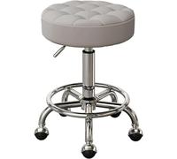 RiouPsithuric Tabouret de Selle pivotant réglable en Cuir synthétique pour Salon, Spa, tatouage et beauté - Barre à roulettes Ronde avec pédale, Hauteur 45-58 cm (Gris Clair)