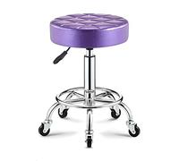 RiouPsithuric Tabouret de Selle, Tabouret de Bar réglable en Acier chromé avec Coussin Rond, Chaise de Salon pivotante à roulettes Sur 5 roues, Repose-Pieds de comptoir en Cuir PU - Violet Trava