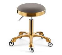 RiouPsithuric Tabouret de Selle, Tabouret Rond pivotant et roulant - Chaise de Salon de beauté avec Coussin en Cuir, Bar de Spa médical pour Bureau, Massage, manucure et tatouage (Gris Doré)