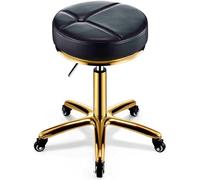 RiouPsithuric Tabouret pivotant Noir en Cuir synthétique, avec Coussin Rond et Doux, idéal pour Salon de beauté, Spa, Massage, tatouage et maquillage. Comptoir médical en Métal.