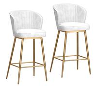 RiouPsithuric Tabourets de Bar, Lot de 2 tabourets modernes en Métal avec assise en Velours, Chaise Haute à dossier incurvé, chaises de Cuisine élégantes, Repose-Pieds Doré, Options Gris et blan