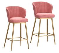 RiouPsithuric Tabourets de Bar, Lot de 2 tabourets modernes en Velours avec dossier incurvé et Repose-Pieds Doré, Chaise Haute pour Cuisine et Salle à Manger, Cadre en Métal élégant, 65 cm, Opti