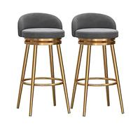 RiouPsithuric Tabourets de Bar, Lot de 2 tabourets pivotants - Chaises de comptoir de Ferme à 360° avec dossier, assise rembourrée en Velours, Pieds en Métal Doré, 65 cm, Gris Cuisine Petit-déje