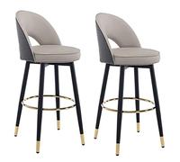 RiouPsithuric Tabourets de Bar, Lot de 2 tabourets ronds pivotants en Cuir avec dossier, Hauteur comptoir, Pieds en Métal Noir et pédale dorée, idéal pour îlot de Cuisine, Coin repas, Bars Loung