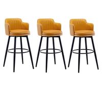 RiouPsithuric Tabourets de Bar, Lot de 3 tabourets pivotants de 66 cm de Haut avec dossier Bas et accoudoirs, assise rembourrée en Cuir Nappa, pédale chromée, idéal pour îlots de Cuisine, Bars,