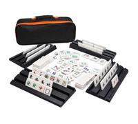 Riouwal Set di tessere cinesi Mahjong da 144 tessere, set da gioco Mahjong da viaggio portatile con 4 rack e borsa per il trasporto per il tempo libero in famiglia, campeggio all'aperto Nero