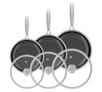 RIOVARM Acciaio inossidabile Set di padelle con coperchi Induzione Antiaderente Padella Wok 20cm 26cm 30cm Lavabile in lavastoviglie Sicura per il forno Padelle e padelle universali Padella Omelette