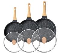 RIOVARM Antiaderente Set di padelle con coperchi Induzione Set di padelle con manico resistente al calore In granito Padella per omelette senza PFOA In marmo Set di pentole 20cm 24cm 28cm