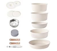 RIOVARM Induzione Set di pentole e padelle con manici staccabili, Impilabile Antiaderente In granito Set di pentole con coperchi, Salvaspazio Set di utensili da cucina Senza PFOA, Padella, Casseruole