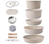 RIOVARM Induzione Set di pentole e padelle con manici staccabili, Impilabile Antiaderente In granito Set di pentole con coperchi, Salvaspazio Set di utensili da cucina Senza PFOA, Padella, Casseruole