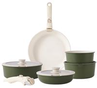 RIOVARM Induzione Set di pentole e padelle con manici staccabili, Impilabile Antiaderente In granito Set di pentole con coperchi, Salvaspazio Set di utensili da cucina Senza PFOA, Padella, Casseruole