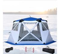 Riparo for la pesca sul ghiaccio da 5 a 10 persone, tenda portatile a scomparsa for la pesca sul ghiaccio con borsa for il trasporto, camino, finestre, porta con cerniera(Blue)