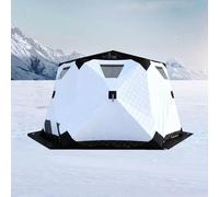 Riparo per la pesca sul ghiaccio a scomparsa, tenda per la pesca sul ghiaccio a scomparsa istantanea, riparo esagonale isolato 420D per 6-10 persone, baracca di ghiaccio portatile con pavimento White
