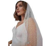 RIPASATEN Velo da Sposa Lungo con Brillantini, Velo da Cattedrale Elegante in Bianco Avorio, Accessorio da Sposa Chic per Il Giorno delle Nozze, Velo con Punta delle Dita per Matrimonio