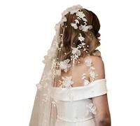 RIPASATEN Velo da Sposa Lungo in Pizzo 3D Bianco Avorio, mantiglia Elegante con Perle, Stile cattedrale Ideale per Matrimoni e spose, Accessorio Nuziale Raffinato (Avorio, 75 cm)