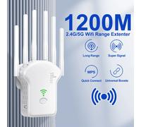 Ripetitore WiFi 1200Mbps 2.4G 5GHz Dual Band Amplificatore wireless Antenna alta 6 Amplificatore di rete Ripetitore WiFi Booster per la casa 300M White