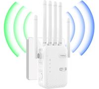 Ripetitore WiFi Potente per Casa,Amplificatore Wifi,6 Antenna,2 Porte LAN,Estensore Wi-Fi per Casa e Ufficio,amplificatore segnale wifi,WiFi Extender,Coverage up to 300 m²,Plug and Play