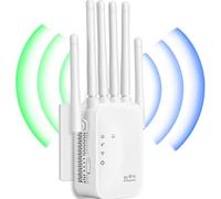 Ripetitore WiFi Potente per Casa,Amplificatore Wifi,6 Antenna,2 Porte LAN,Estensore Wi-Fi per Casa e Ufficio,amplificatore segnale wifi,WiFi Extender,Coverage up to 300 m²,Plug and Play