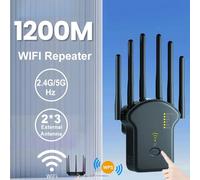 Ripetitore WiFi wireless 1200Mbps Ripetitore di segnale Dual-Band 2.4G 5G WiFi Extender 6 Antenna Amplificatore di rete Router WPS 2.4G 300M Black