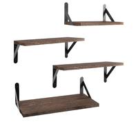 Ripiani da parete galleggianti - 4 pezzi in legno | Scaffali marrone scuro con supporti metallici | Supporto per camera da , soggiorno, bagno, ufficio, espositori libri, fioriere, Figur