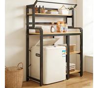 Ripiani regolabili a 4 ripiani per lavatrice e asciugatrice, con barra porta asciugamani, in acciaio al carbonio, soluzione per riporre la biancheria, colore nero, 110 x 60 x 175 cm, ideale per bagno