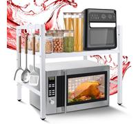 Ripiano Espandibile per Microonde, MXTIMWAN Mensola Microonde Estensibile, Supporto Estensibile per Forno a Microonde 2 Livelli, Supporto per Microonde con 6 Ganci, 40-64cm